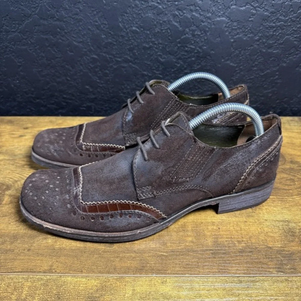 Soho Lab Wingtip‎ Brown Suede Leather Dress Shoes Mens 8.5